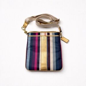 Coach Julia Legacy Striped Signature & Leather Crossbody Swingpack Purse
